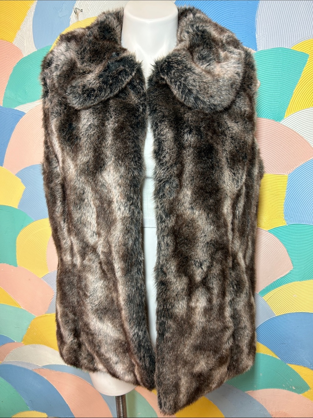 Rachel Zoe Faux Fur Collar Coat in Dark Brown and Black Sz M
